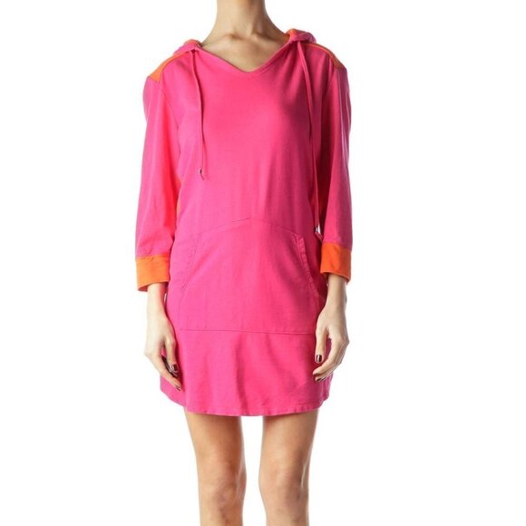 Simply Vera Vera Wang Dresses & Skirts - Simply Vera Vera Wang Hot Pink Orange Color Block Pullover Hooded Dress
